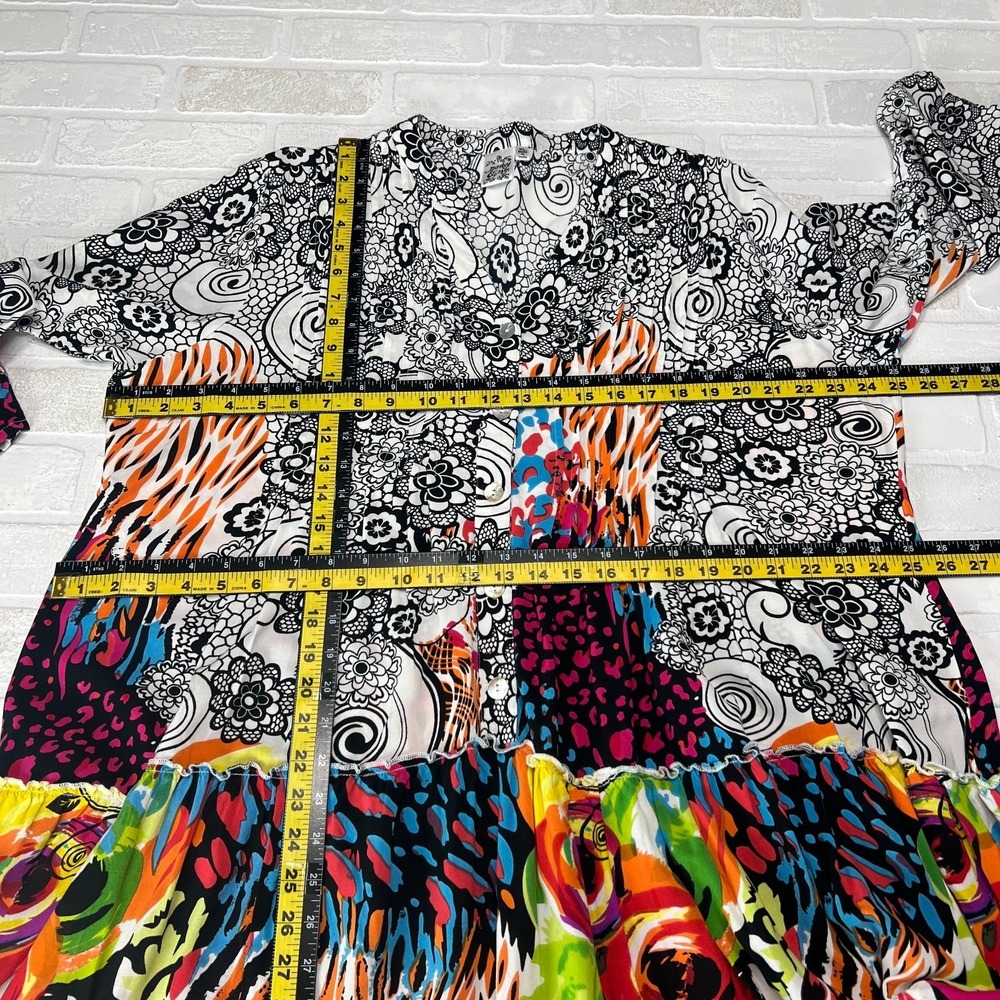 Parsley & Sage Dress Womens XL Colorful Floral Patchwork Swing Boho Button Eliza - Picture 13 of 13